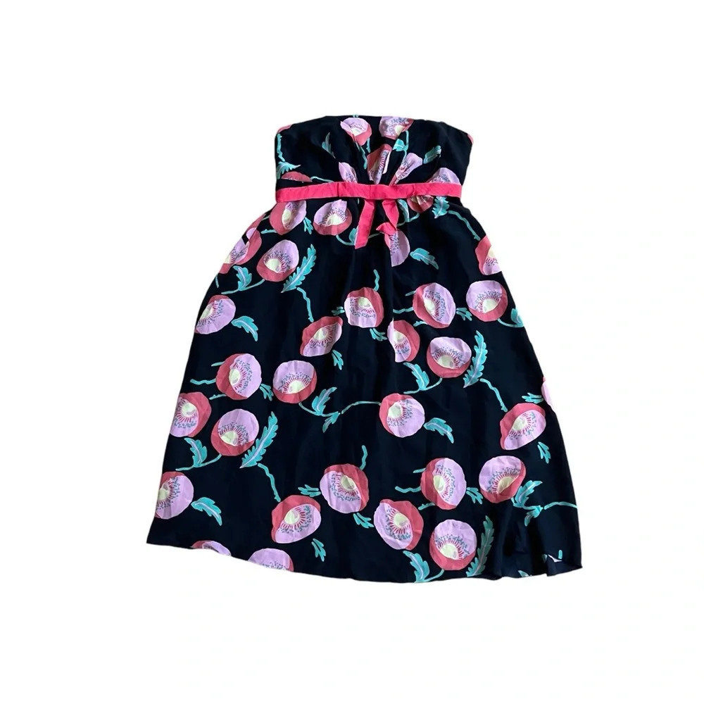 Anthropologie Floral Waist Toe Zip Up Strapless Mini Dress